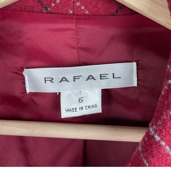 90s Vintage Plaid Tweed Blazer Jacket Women 6 Red Wool Blend Long Sleeve Pockets - Picture 4 of 9